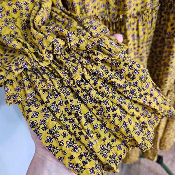 Easel Ruffled Tiered Long Sleeve Sundress Mini Babydoll Dress Boho Ditsy Floral - Picture 8 of 16